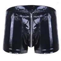 New 2023 Mens Patent Leather Pants Gay Latex Underwear Men Pvc Zipper  Underwear Lace Up Bandage Pole Dance Clubwear Pants Cueca Boxer