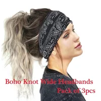 Headbands 3pcs Boho Knot Wide Cashew Flower Print Stripe Leopard Gothic Cotton Elastic Hair Bands Turban Head Wrap For Women 220923