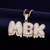 Custom Name White Drip Letters Chain Necklaces & Pendant Men's Zircon Hip Hop Jewelry with 4MM Gold Silver Rope Chain 20inch197o