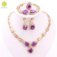 Fashion Wedding African Beads jewelry Sets Crystal Necklace Earrings For Women Gold Plated Jewelry Set Wedding Accessories228Y