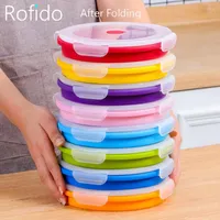 Dinnerware Sets Portable Retractable Lunch Box Silicone Foldable Picnic Meal Prep Bento Microwave Fresh-keeping Fruit Storage Container