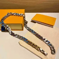 Chain Mens Women Love Necklaces Fashion Bracelets Necklace Titanium Steel Engraved Flower Colored Enamel Diamond 18k Plated Gold M163N