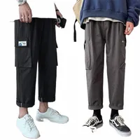 men's Harem Pants Hip Hop Fashion Streetwear Mens Cargo Loose Tooling Male Casual Capri Preppy Man Joggers Trousers Q04y#