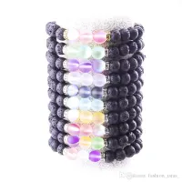 8MM Black Lava Stone Reflective Beads Aromatherapy Essential Oil Diffuser Bracelet For wo'men