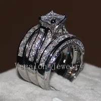 Vecalon Fine Jewelry Princess Cut 20ct 5A 지르콘 CZ 웨딩 밴드 링 여성 14kt 화이트 골드 채워진 손가락 링 224S