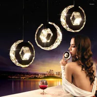 Pendant Lamps Modern Simple Three Round Stainless Steel Crystal Restaurant Chandelier Creative LED Aisle Lamp Bar Bedroom