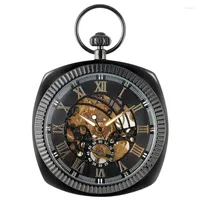 Pocket Watches Antique Men Women Mechanical Hand-Winding Watch Roman Numerals Display Pendant Clock With Fob Chain Luminous Hands Gift