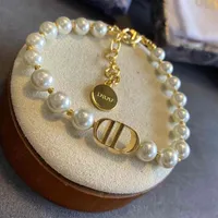 designer jewelry Beaded Strands bracelet for women new fashion hand decoration letter Pearl Bracelet women's Brass209g