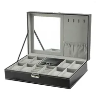 Watch Boxes Jewelry Organizer Box PU Leather Lockable Storage Case For Buttons Charms