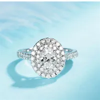 1CT Oval Cut Main Stone Solid 18K White Gold Moissanite Halo Ring With Side Stones Engagement Wedding Rings With Cer316L