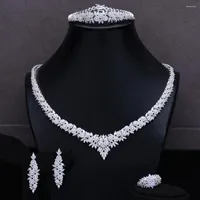 Necklace Earrings Set GODKI 4PCS Luxury Baguette Dubai Bridal For Women Wedding Cubic Zirconia Jewelry 2022 Party Gift