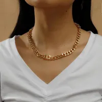 Hip Hop Miami Curb Cuban Letter B Choker Necklaces Collar Geometric Square Pendant Necklaces for Women Jewelry207b