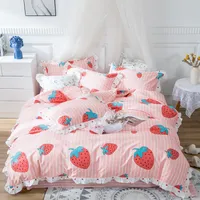 Beddengoed sets est vierdelig beddengoed simpel katoen dubbel huishouden laken quilt cover slaapzaal aardbei roze 220923