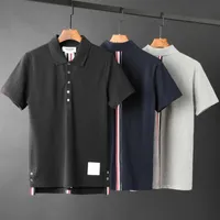 2022 Fashion Tb Thom Brand Polo Shirts Men Short Sleeve Casual Clothing Slim Summer Turn-down Collar Cotton Back Striped Polos
