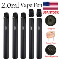 USA Stock Disposable Vape Pen 2ml Thick Oil Pods Cartridge Snap in Cap Bottom Rechargeable 350mah Battery Empty Ceramic Coil Vaporizer Round Pens 2 Days Delivery