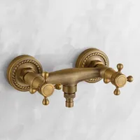 Bathroom Sink Faucets Antique Brass Wall Mounted Washing Machine G1 2 G3 4 Double Handles Single Hole Cold And Water Mixer Tap Bibcock