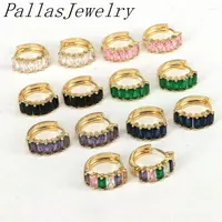 Hoop Earrings 10Pairs Rainbow CZ Crystal For Women Copper Gold Plated Hoops Geometric Fashion Jewelry Party Gifts