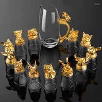 Verres à vin un ensemble de verre en cristal domestique 12 zodiaque white décanter restaurant fête chinois rétro