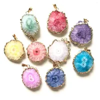Charms 1PC Premium Quality Gold Plated Colorful Natural Quartz Sunflower Agate Druzy Charm Pendant For Jewelry Bracelet Necklace Making