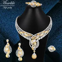 Necklace Earrings Set Missvikki 2022 Design Luxury Elegant 4PCS Earring Bangle Ring Jewelry For Women Romantic Bridal Wedding