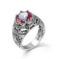 Luckyshine New two piece Lot Christmas Selling Royal style 925 sterling silver Royal Style Mystic Topaz Ring for Lovers' 239g