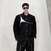 Mäns avslappnade skjortor män blixtlås flik netto kändis streetwear mode show manlig japan koreansk mörk stil lös långärmhet