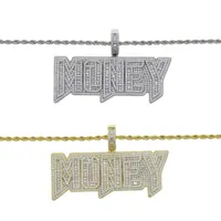 Chains Iced Out Bling 5A CZ Paved Gold Color Letter Money Pendant Necklace With Long Rope Chain Hip Hop Dollar Men Boy Jewel209j