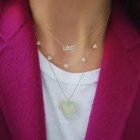 Valentines gift Heart pendant necklace with pink enamel polished heart charm long chain customize engrave name tag necklaces239a