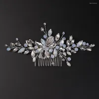 Headpieces Romantic Opal Bridal Hair Accessories Rhinestone Crystal Bride Comb Flower Jewelry Wedding Ornaments
