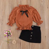 Clothing Sets Toddler Kids Baby Girl Autumn Outfits Ruffle Long Sleeve Top T-shirt Leopard Skirt 2PCS Clothes Set 1-6 Years