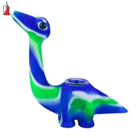 Glass oil burner water bongs Silicone smoking pipes Creative Dinosaur design water pipe Bubbler bong with glass bowl down stem242c