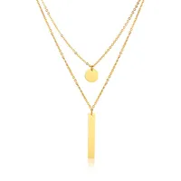 Gold Layering Dainty Chain Clavicle Necklace With Bar Charm For Personal Engraving 248I
