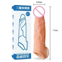Masseur du sex-appeal Man Nuo Reliste Penis Sleeve réutilisable Soft Extender Affartif Ejaculation Cock Cover Toys pour hommes