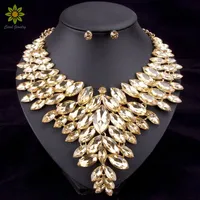 6Colors African Bead Jewelry Sets Wedding Necklace Womens Jewellery Set Gold Plated Crystal Necklace And Earrings292B