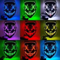 Halloween EL Mask LED Light Led Maskking Lighttiing Black V-shaped Ghost Dance Cold Line Party Horror Neon Cosplay Scary MaskssLuminous Terror 16 Different Colors