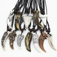 Fashion Jewelry Whole 12PCS LOT Mixed Cool Imitation Bone Carved Dragon Totem Shark Wolf Tooth Pendant Necklace Amulets Drop S2496