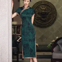 Apparel Chinese Vintage Cheongsam Dark Green Improved Retro Republican Elegant Slim Long Dress Qipao Traditional Clothing Women DD319