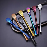 Drinking Straws 1PC Straw Stainless Steel Filter Spoon Reusable Tea Tool Bar Accessory Convenient Kitchen Supplies