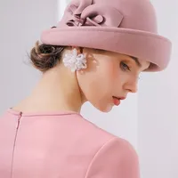 Stingy Brim Hats 100% Wool Felt Flanging Floral Fedoras Women's Autumn Winter Cloche Elegant Banquet Fedora Hat 220923