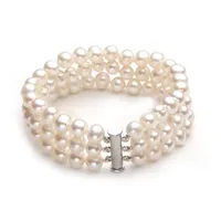 Deux trois rang￩es de bracelets en perles de brin rond naturels blancs naturels 7-8 mm en eau fra￮che naturelle perles charme les femmes portent noble et ￩l￩gant