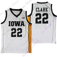 2022 NEW NCAA IOWA HAWKEYES 농구 저지 22 Caitlin Clark College Size 청소년 성인 흰색 옐로우 라운드 콜러