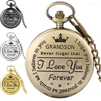 Pocket Watches To My Grandson I Love You Forever Personalized Analog Quartz Watch For Boy Kids Fob Clock Pendant Chain Roman Number Gift