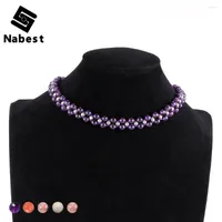 Choker Women Natural Stone Crystal Onyx Necklace Red Wein India Agates Short Clavicle Chain Female Party Jewelry 36cm