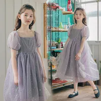 Girl Dresses Girls Lace Dress 2022 Summer Children's Puffy Mesh Princess Kids Super Fairy Puff Sleeves Clothes 4-14t