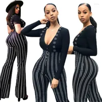 Women's Pants Women Fashion Striped Clubwear Playsuit Bodycon Party Jumpsuit Suspender Flared Trousers Overalls For Ladies Women's &