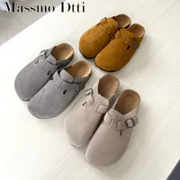 Slippers Summer Cow Suede Flat Head Baotou Flat Bottom Thick Bottom Muller Half Slippers Casual Womens Shoes 220926