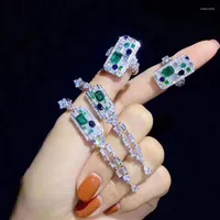 Bracelet Earrings Necklace Luxury Trendy Jewelry Set For Women Emerald Anniversary Tassels Earring Rings 925 Silver Gifts