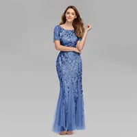 Party Dresses Embroidered beaded Fabric Prom Dresses Sugar Color ONeck Short Sleeve Elegant Little Mermaid Dresses Formal Party Gowns 220923