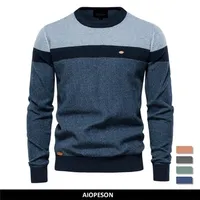 Men's Sweaters AIOPESON Spliced Cotton Sweater Men Casual O-neck High Quality Pullover Knitted Male Winter Brand Mens 220922