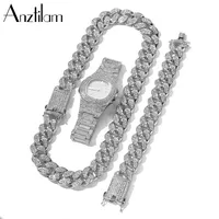 Set di gioielli da sposa 20 mm hip hop cuban collegamento cubano set di catena di orologio di orologio Miami ghiacciato per donne uomini gioielli 220923 220923
